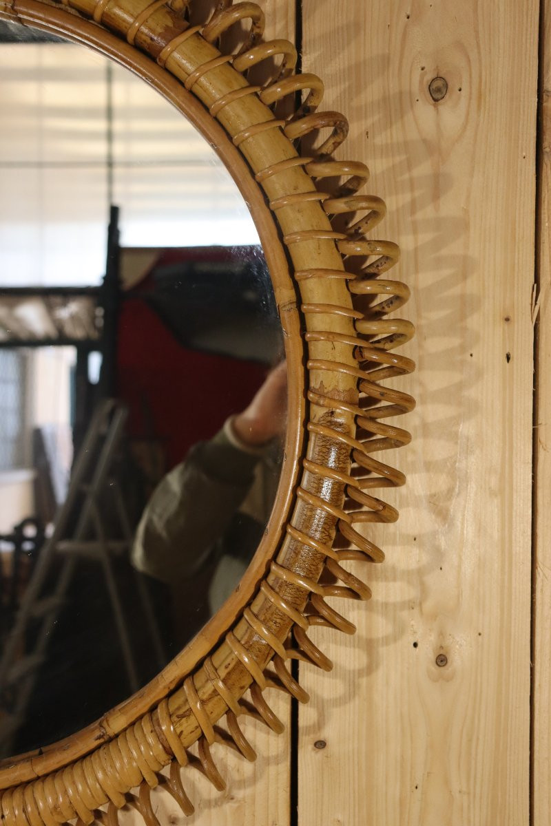 miroir rond en bambou et rotin de franco albini 1960-photo-2