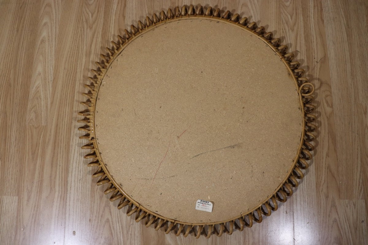 miroir rond en bambou et rotin de franco albini 1960-photo-3