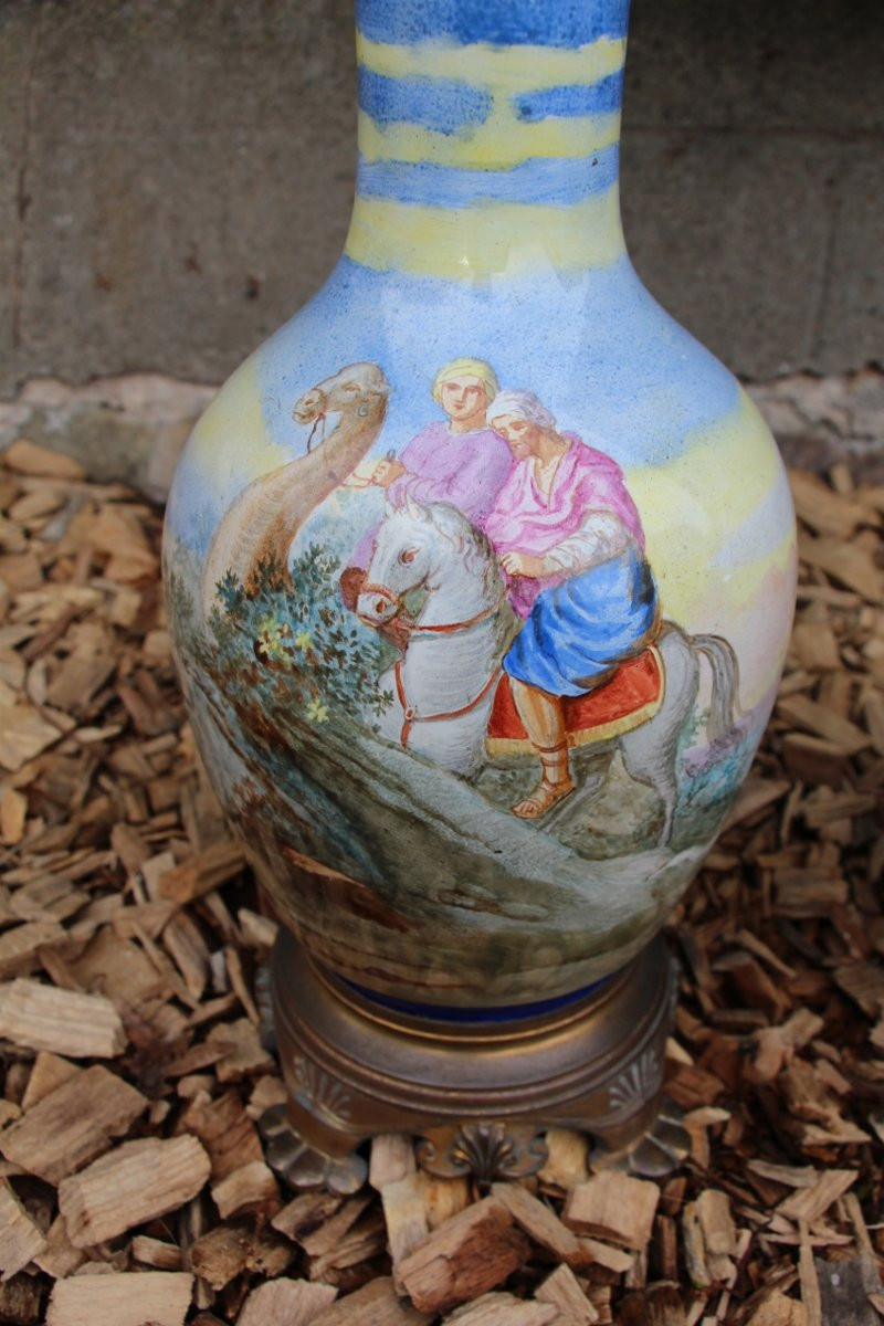 Pair Of 19th Century Earthenware Oil Lamps -photo-2
