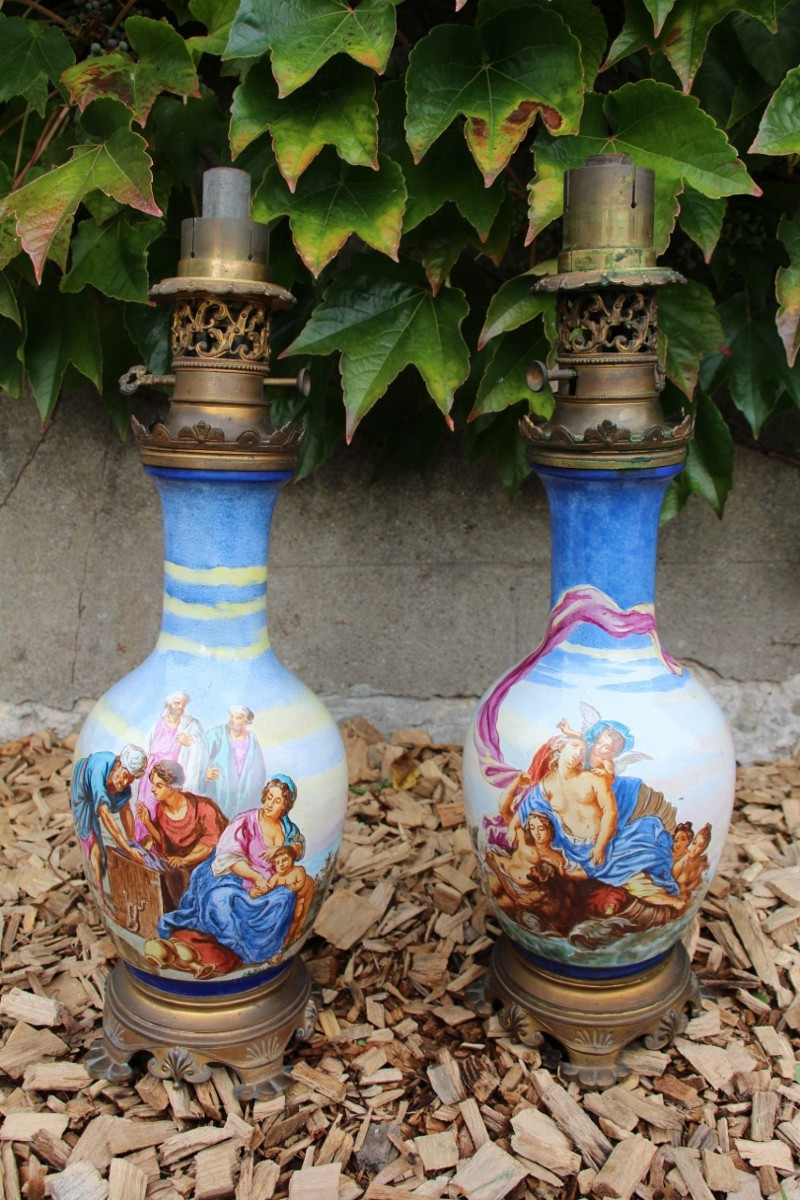 Pair Of 19th Century Earthenware Oil Lamps 