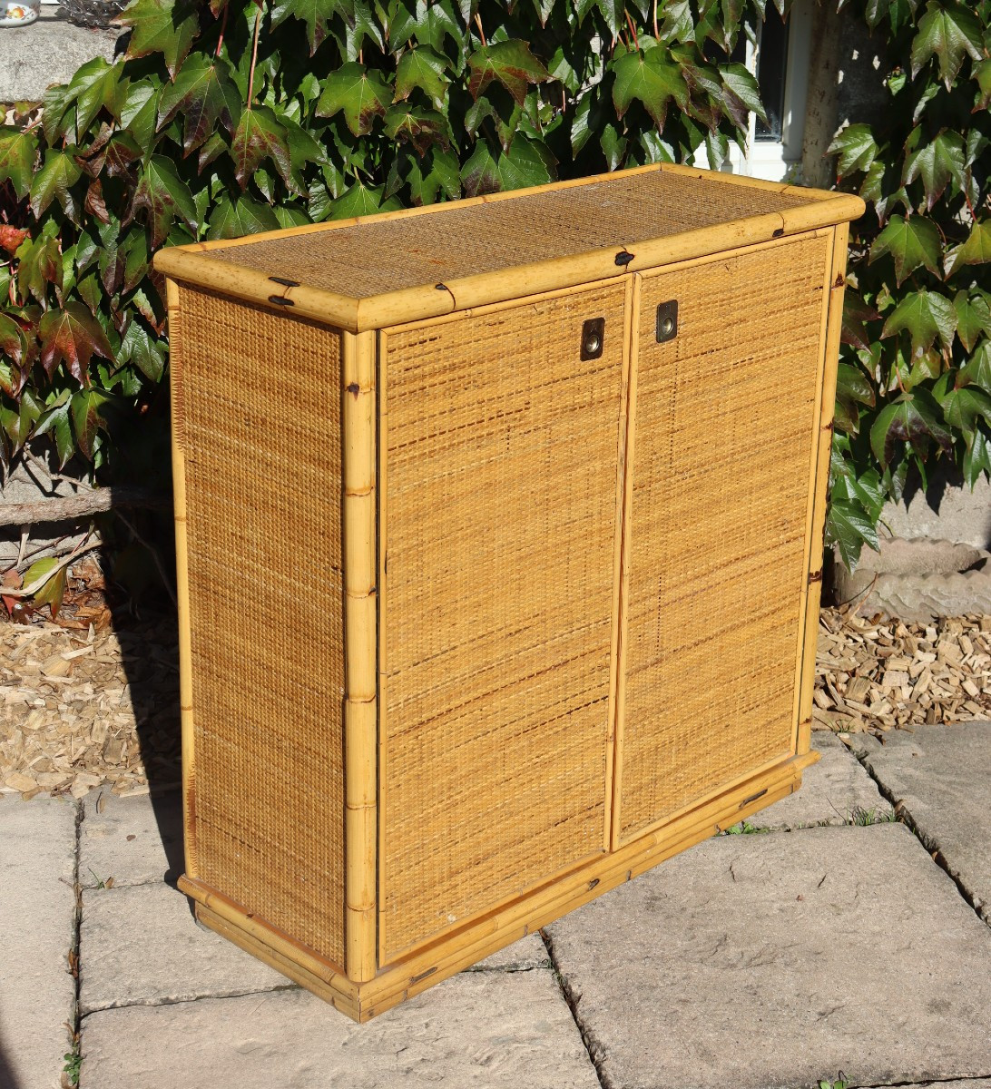 buffet bas en rotin et bambou signé de Dal Vera Italie 1960