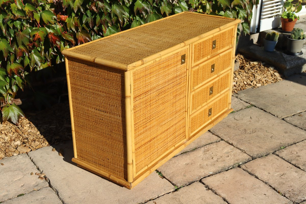 Rattan And Bamboo Sideboard Signed By Dal Vera Italy 1960-photo-2