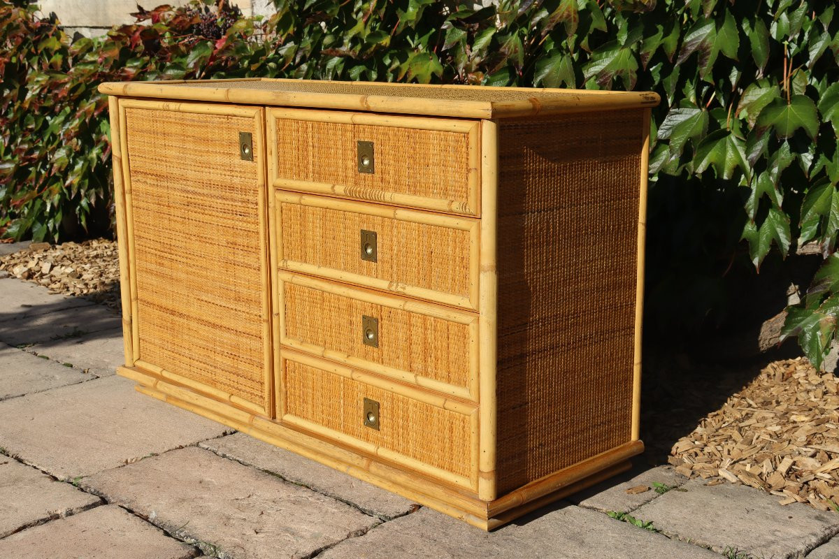 Rattan And Bamboo Sideboard Signed By Dal Vera Italy 1960-photo-4