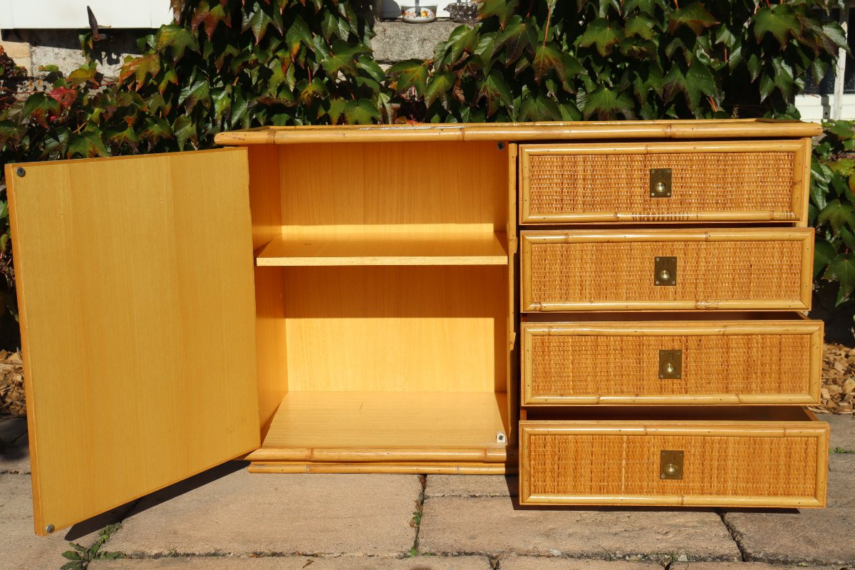Rattan And Bamboo Sideboard Signed By Dal Vera Italy 1960-photo-2