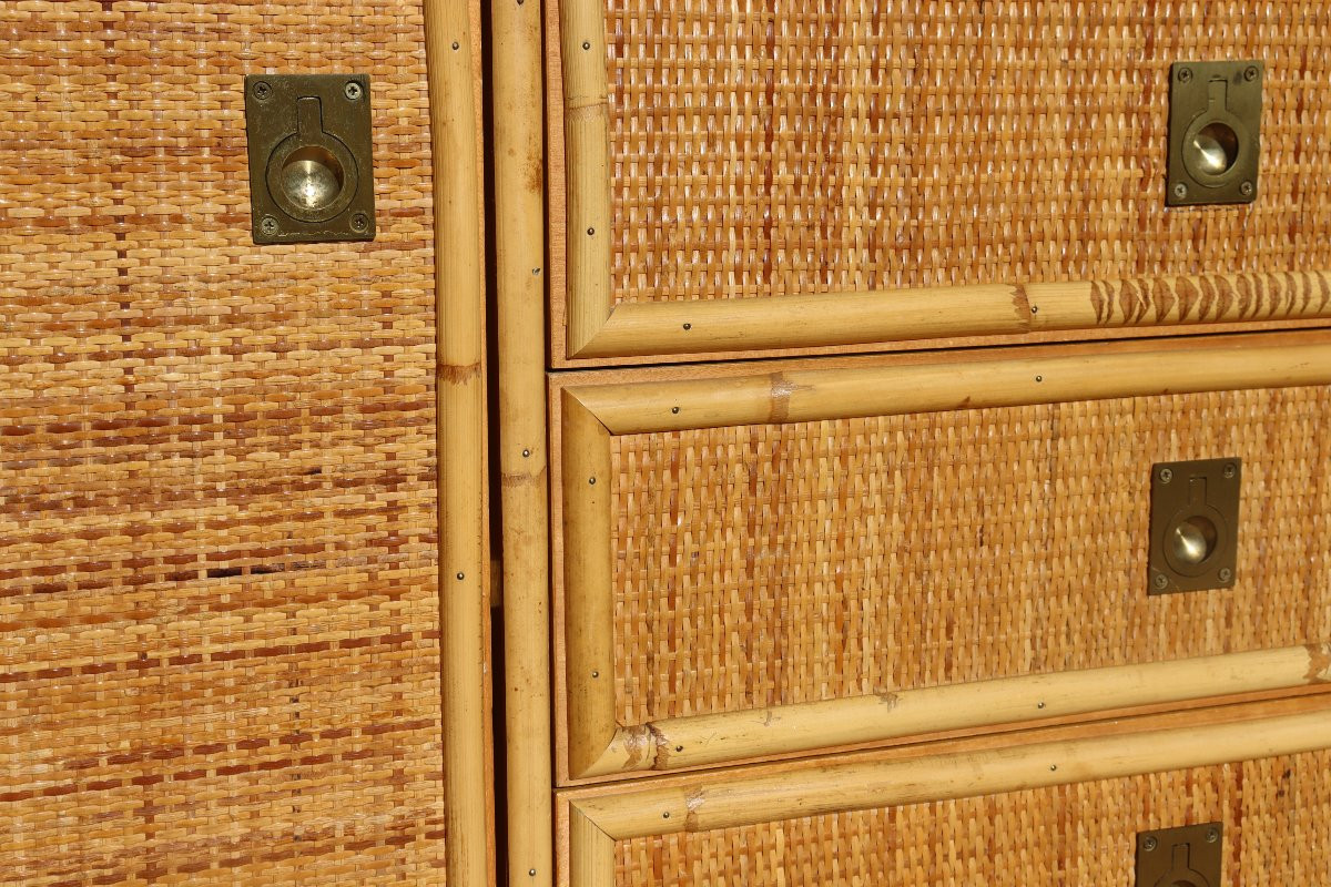 Rattan And Bamboo Sideboard Signed By Dal Vera Italy 1960-photo-6