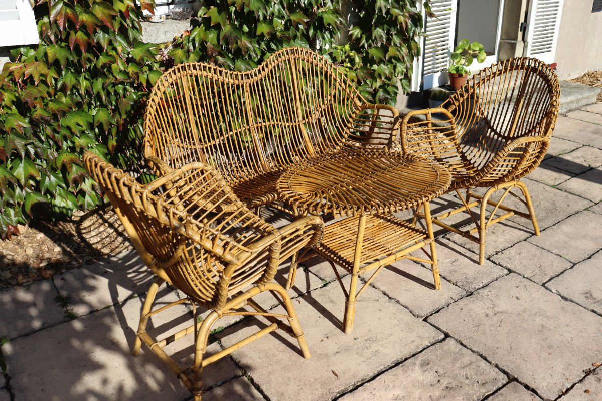 salon en rotin et bambou Italie 1960 attribué a Franco Albini-photo-2