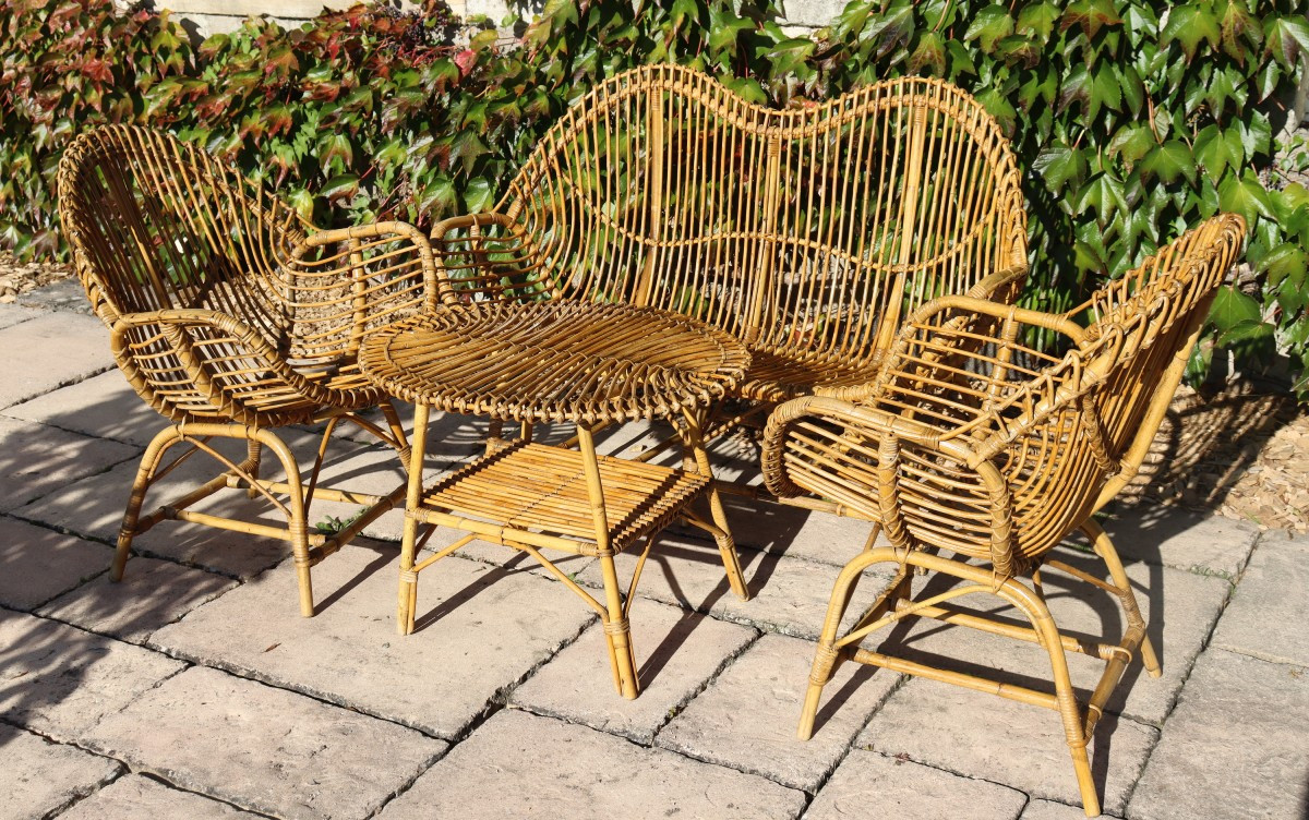 salon en rotin et bambou Italie 1960 attribué a Franco Albini