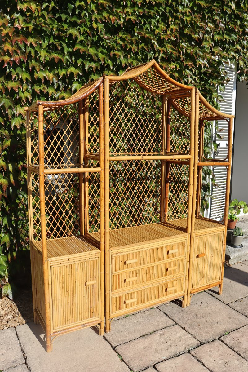 Rattan And Bamboo Pagoda Shelf Italy 1970 -photo-3