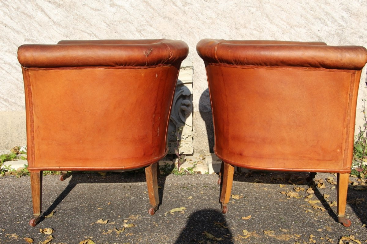 série de quatre fauteuils club tonneaux art déco -photo-4
