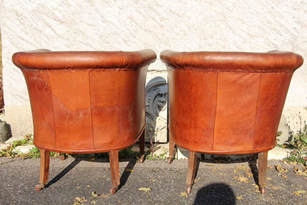 série de quatre fauteuils club tonneaux art déco -photo-6