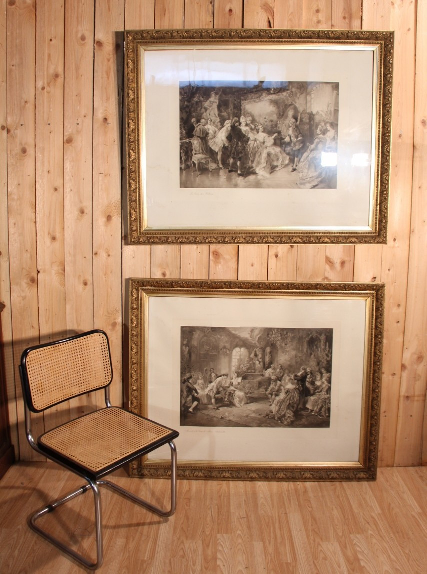 grande paire de lithographies de georges de paredes encadré 