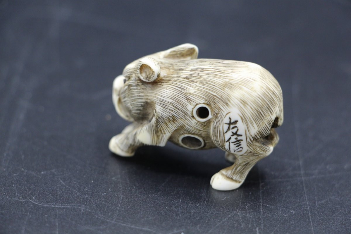 Netsuke en ivoire sculpté, Japon, signé Tomonobu, époque Meiji (1868–1912)-photo-3