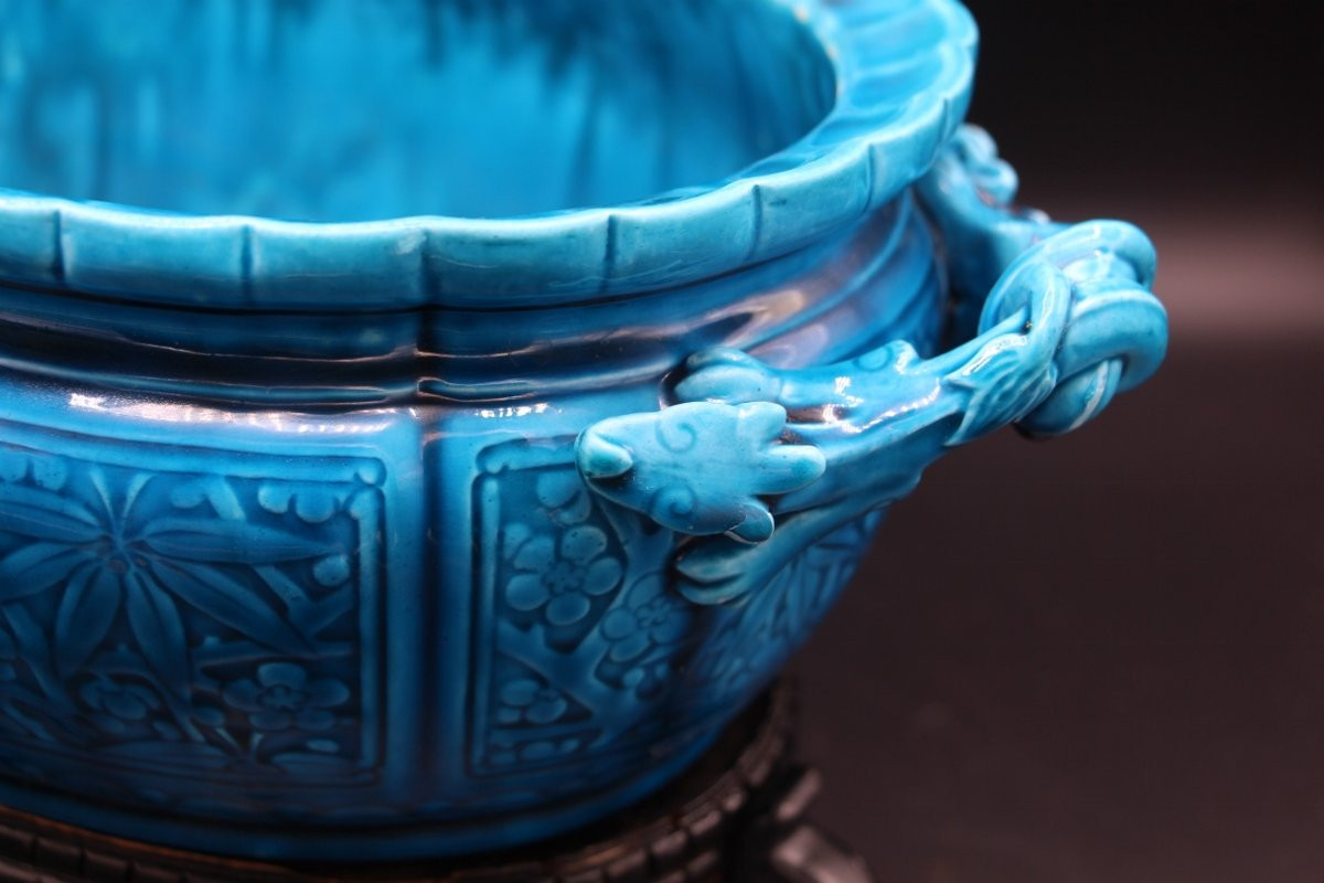 Jardinière ovale en céramique de Théodore Deck bleu-photo-2