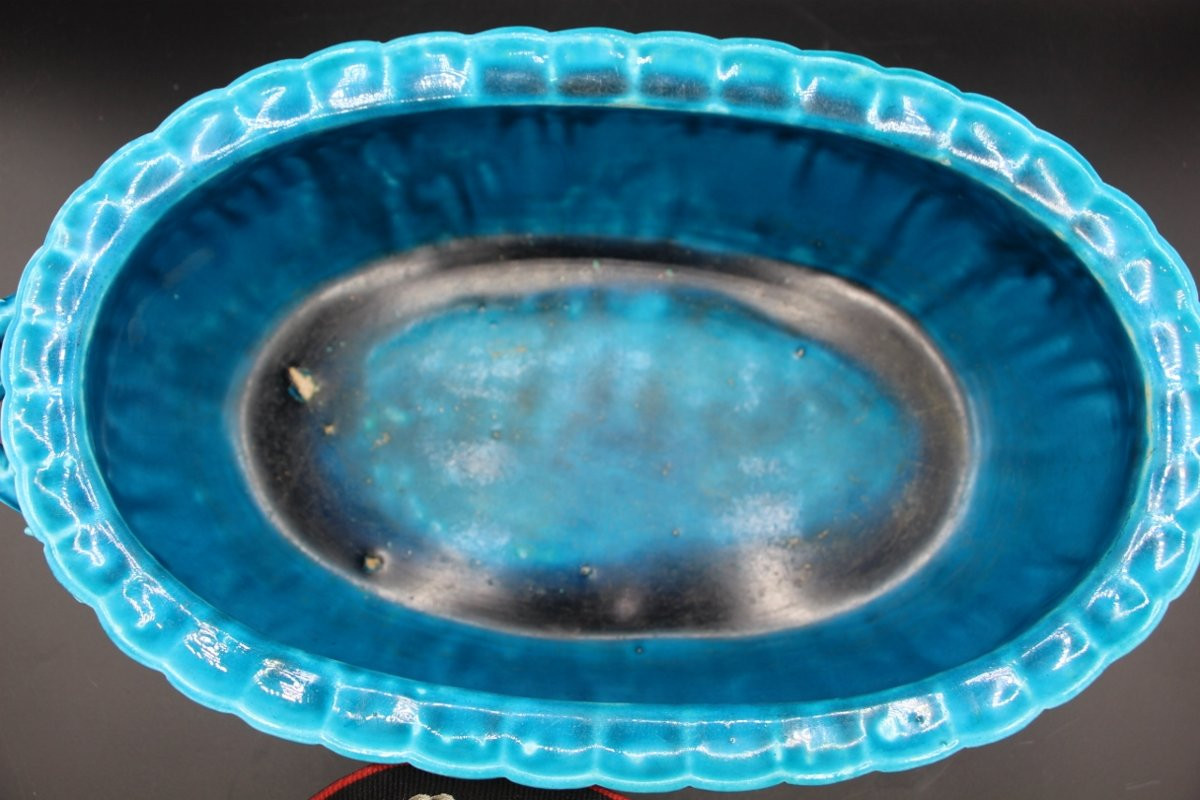 Jardinière ovale en céramique de Théodore Deck bleu-photo-5
