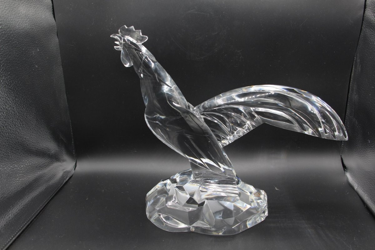 Large Rooster In Baccarat Art Deco Crystal, Model By Georges Chevalier -photo-3