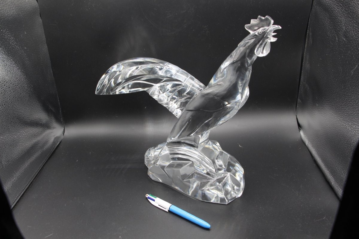 Large Rooster In Baccarat Art Deco Crystal, Model By Georges Chevalier -photo-1