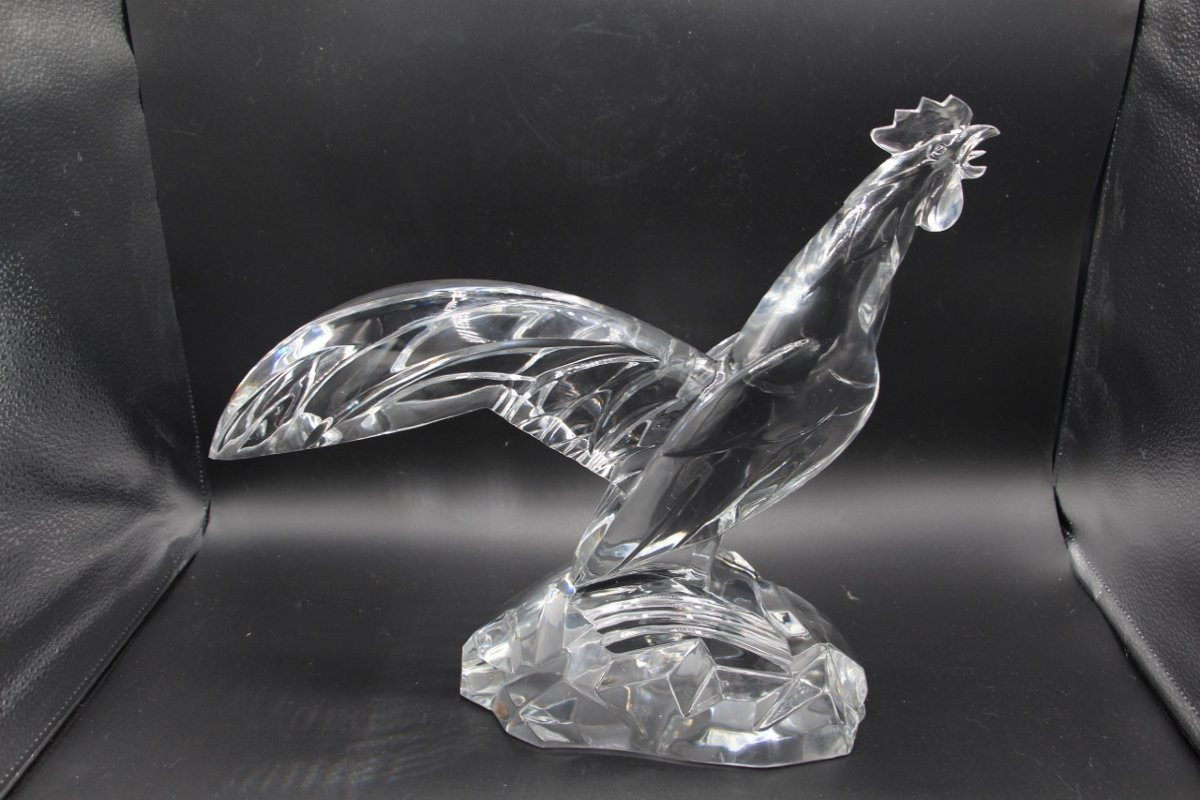 Large Rooster In Baccarat Art Deco Crystal, Model By Georges Chevalier -photo-2