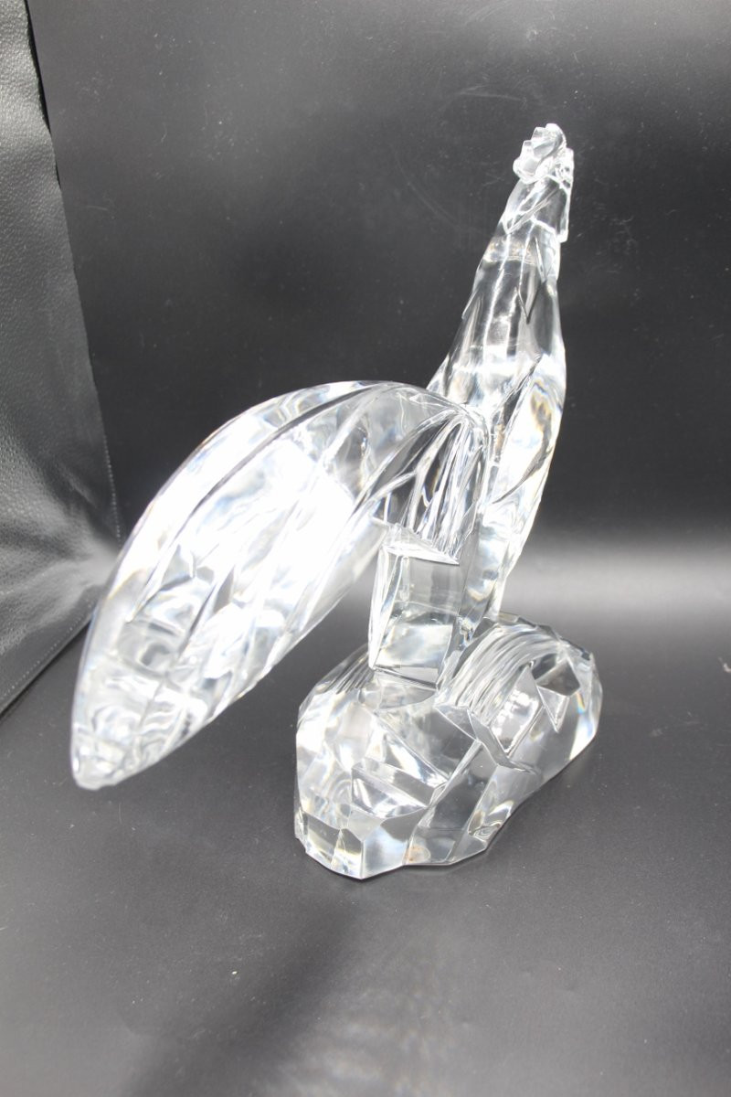 Large Rooster In Baccarat Art Deco Crystal, Model By Georges Chevalier -photo-3