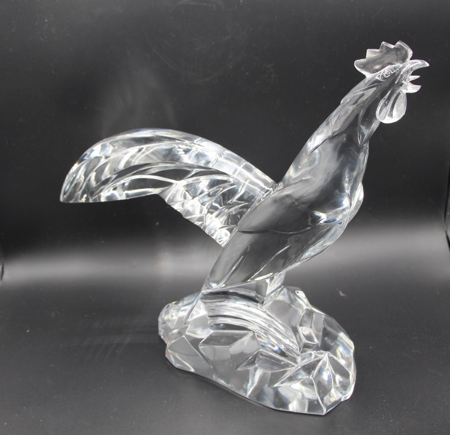 Large Rooster In Baccarat Art Deco Crystal, Model By Georges Chevalier 