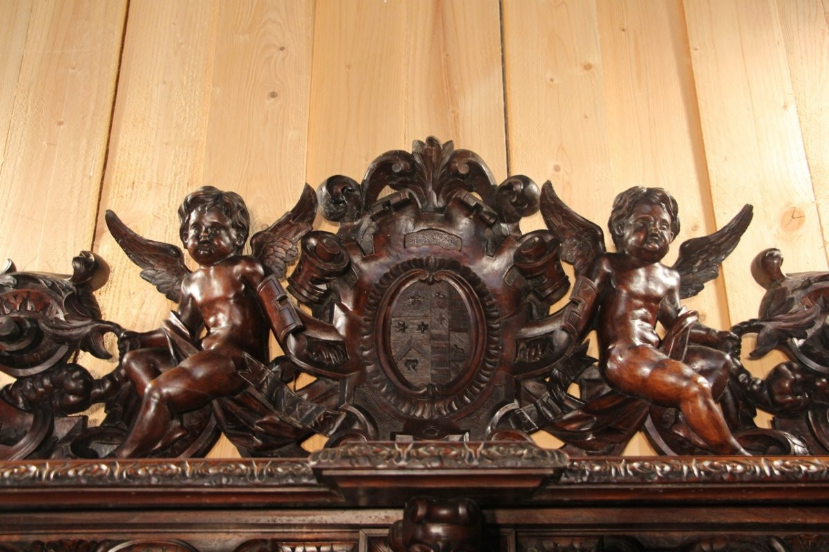 Important buffet dressoir de château en noyer de style Renaissance XIXème-photo-3