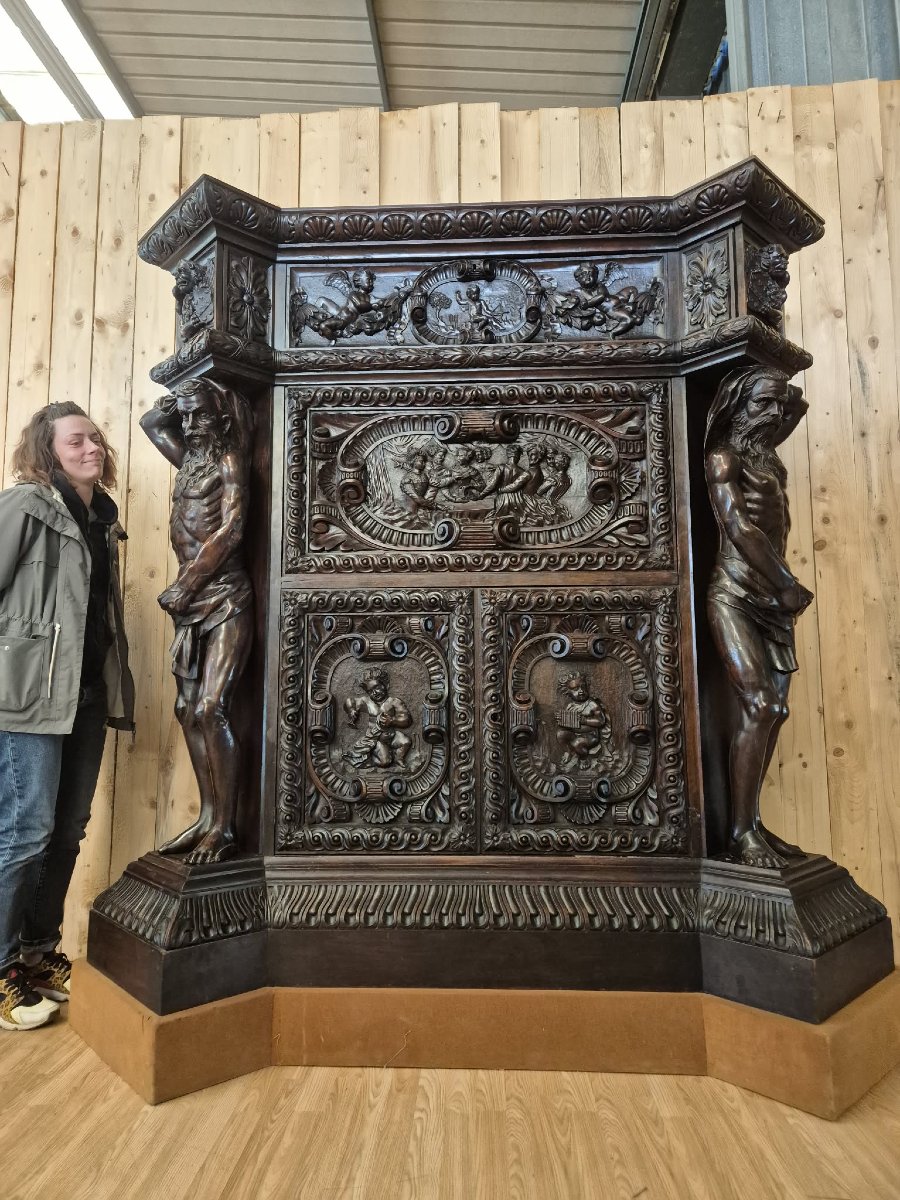 Renaissance-style Castle Buffet With Atlantes, 19th Century-photo-2
