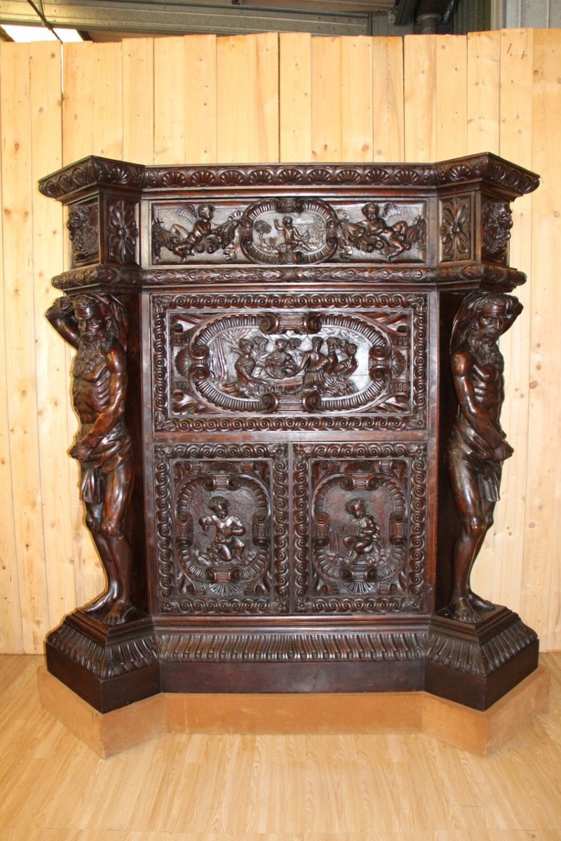 Renaissance-style Castle Buffet With Atlantes, 19th Century-photo-3
