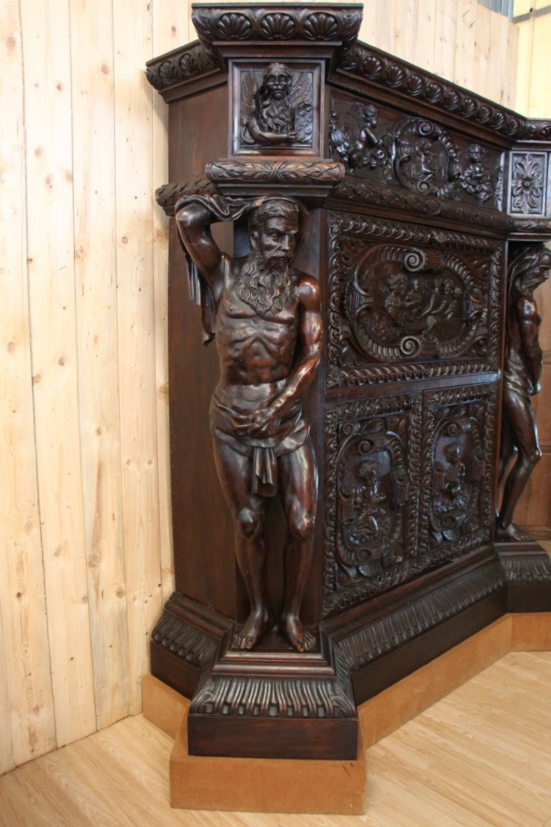 Renaissance-style Castle Buffet With Atlantes, 19th Century-photo-4