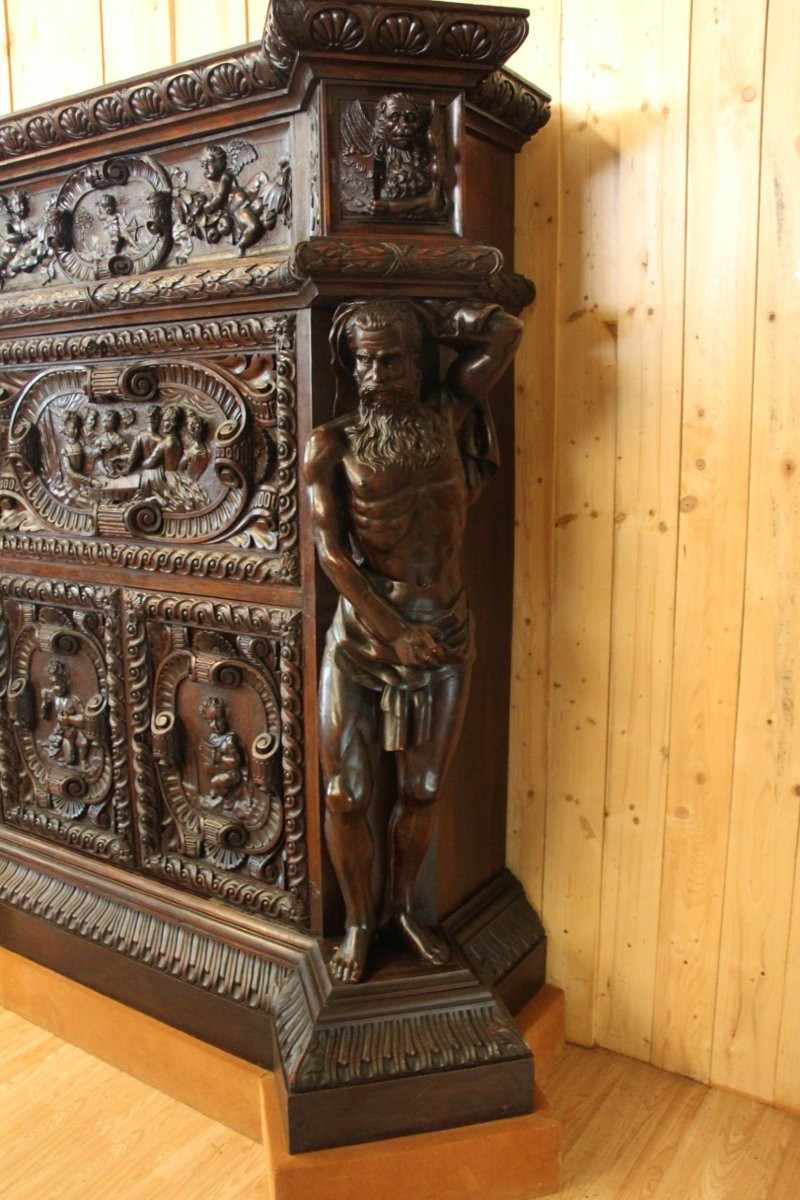 Renaissance-style Castle Buffet With Atlantes, 19th Century-photo-1