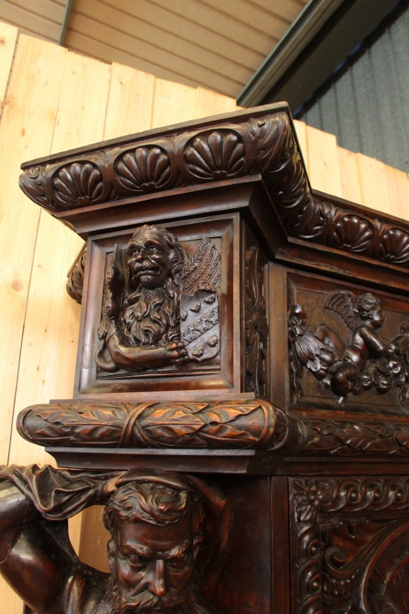 Renaissance-style Castle Buffet With Atlantes, 19th Century-photo-7