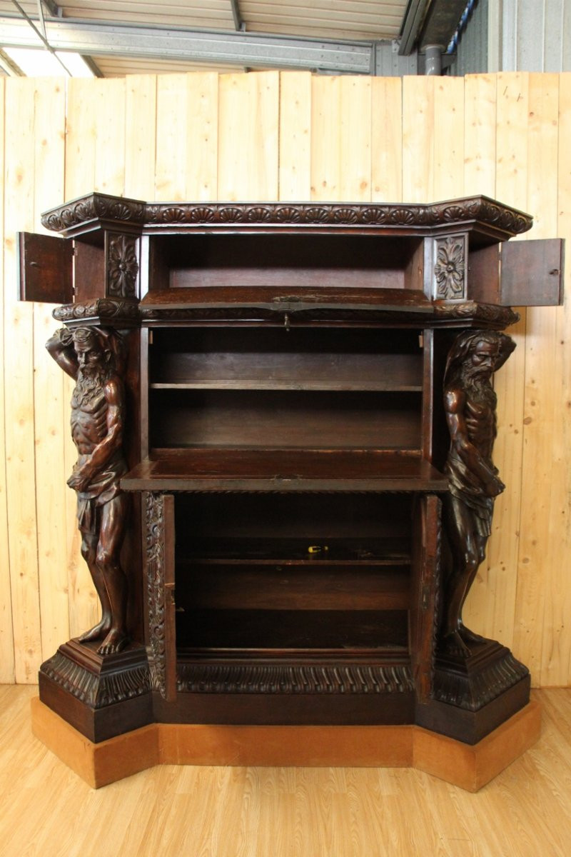 Renaissance-style Castle Buffet With Atlantes, 19th Century-photo-8