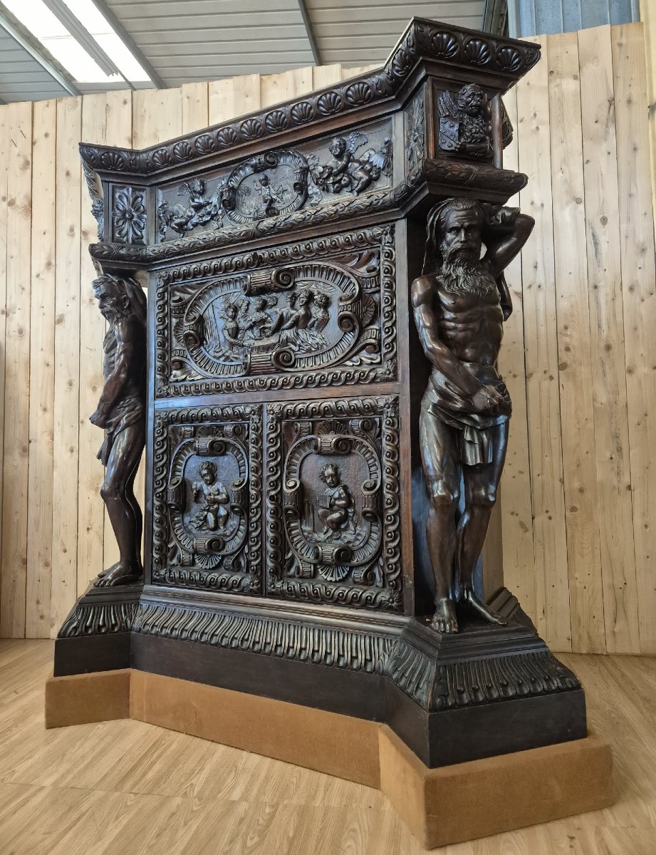 Renaissance-style Castle Buffet With Atlantes, 19th Century