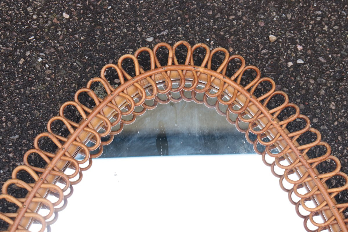 Large Rattan Drop Mirror By Franco Albini Year 60-photo-2