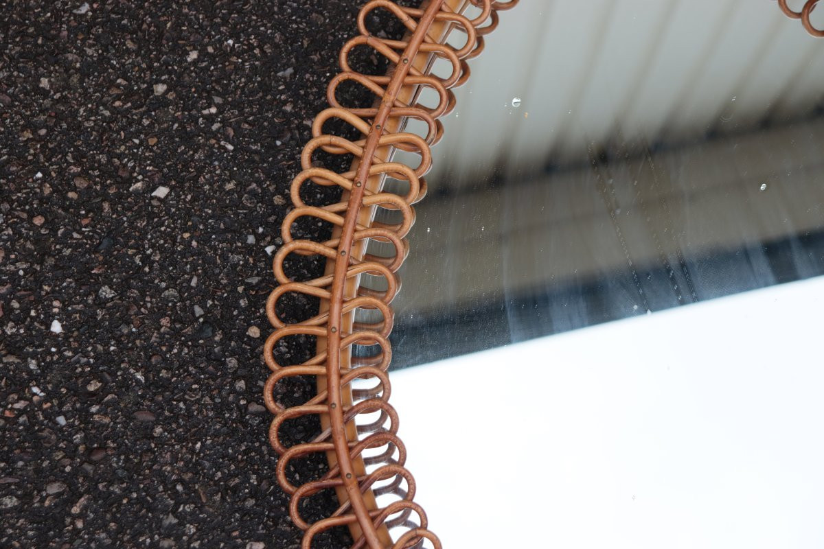 Large Rattan Drop Mirror By Franco Albini Year 60-photo-3