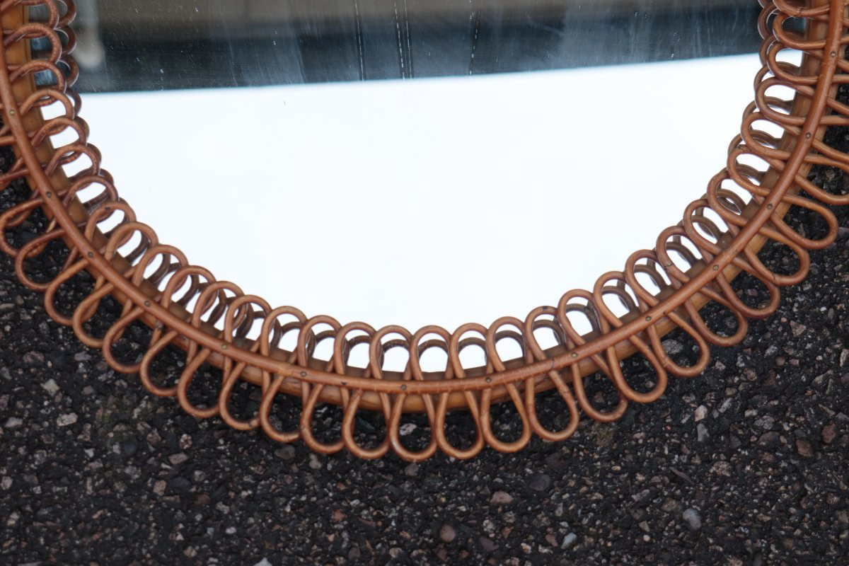 Large Rattan Drop Mirror By Franco Albini Year 60-photo-4
