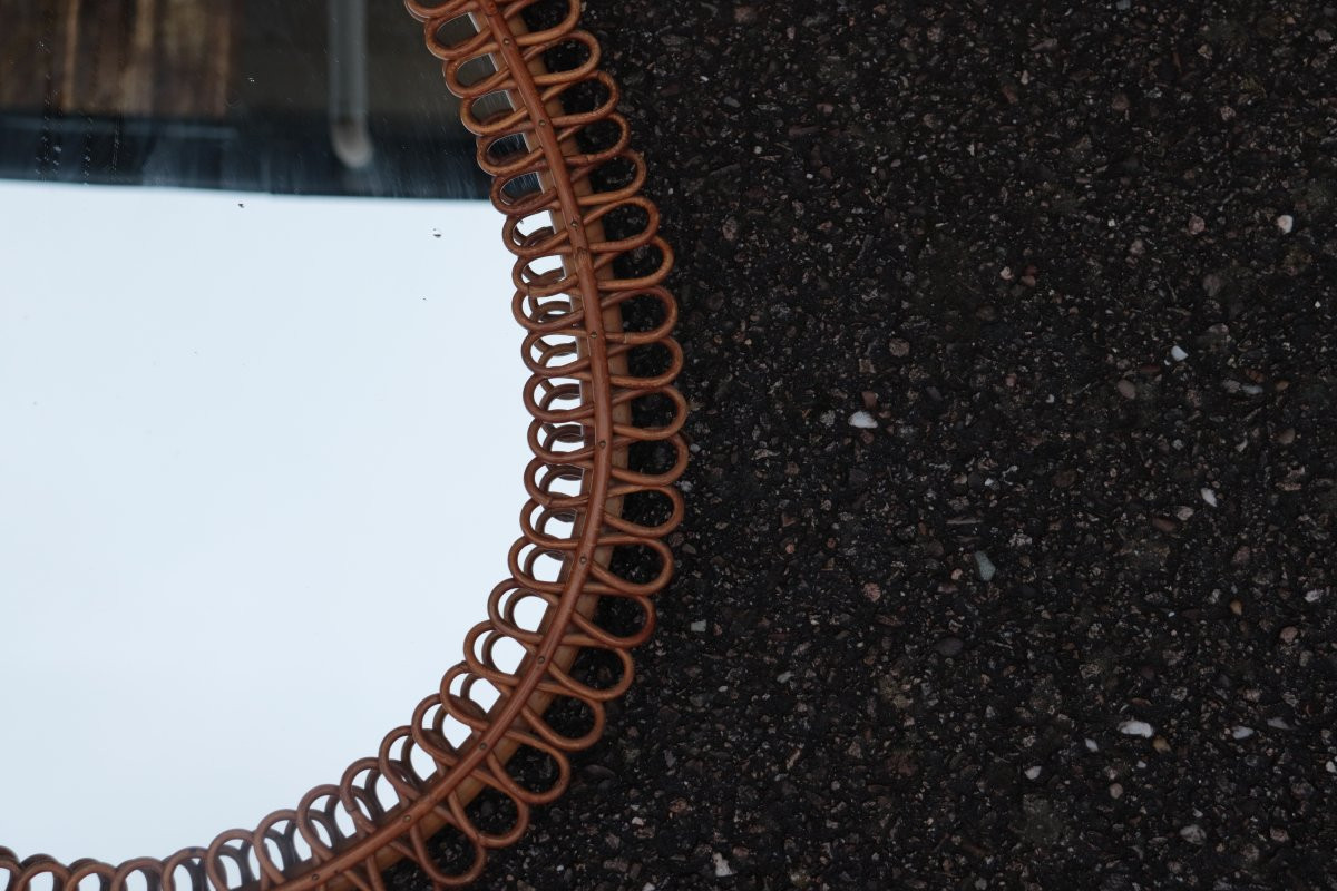 Large Rattan Drop Mirror By Franco Albini Year 60-photo-1
