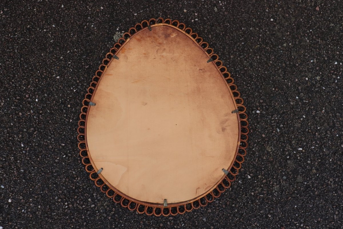 Large Rattan Drop Mirror By Franco Albini Year 60-photo-3