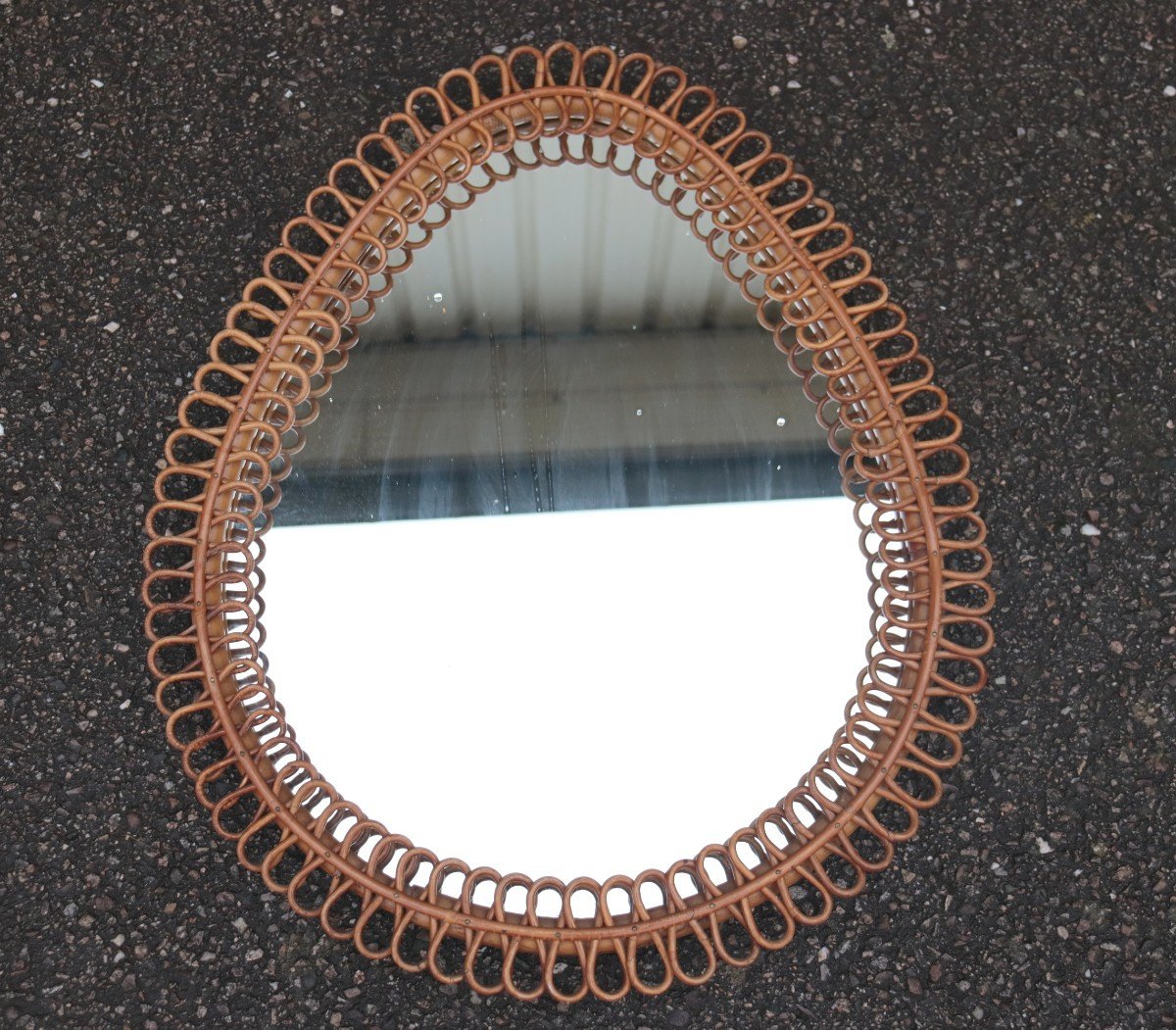 Large Rattan Drop Mirror By Franco Albini Year 60