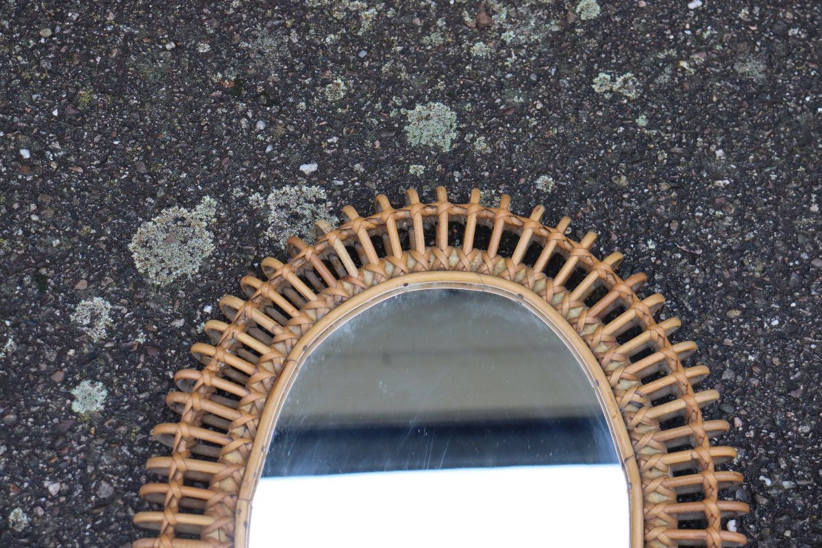 paire de miroirs ovale en rotin de franco albini année 60-photo-2
