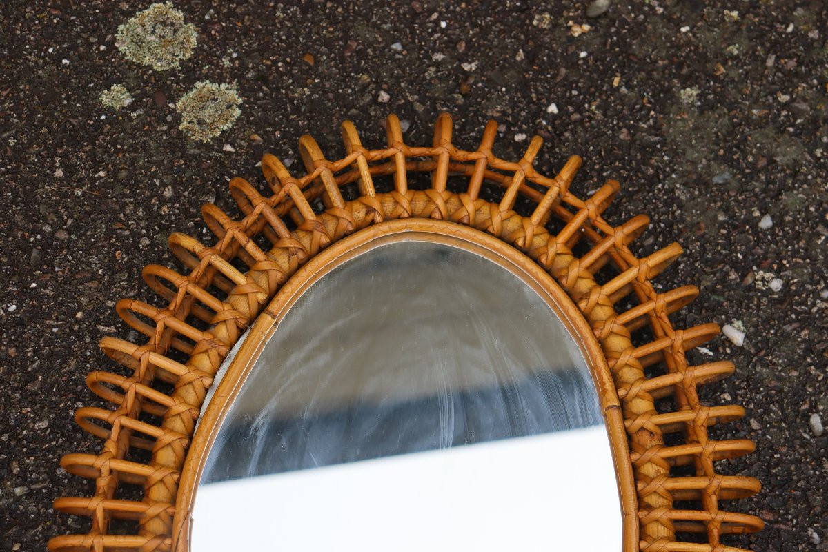 paire de miroirs ovale en rotin de franco albini année 60-photo-1