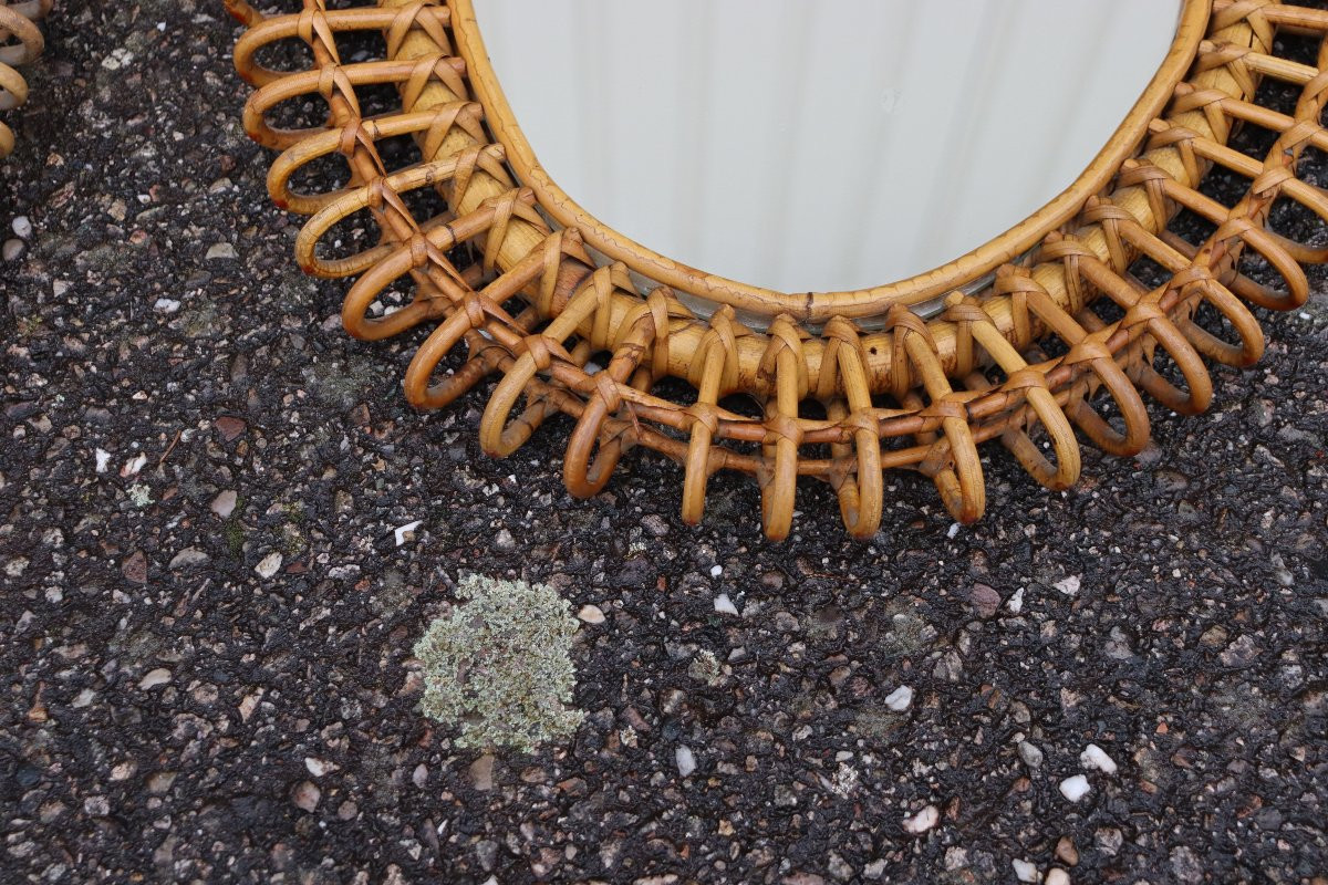 paire de miroirs ovale en rotin de franco albini année 60-photo-3