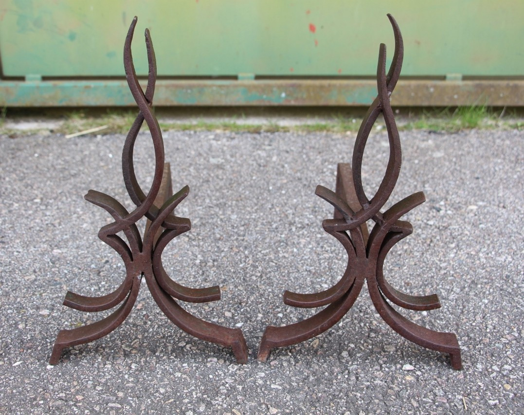 Pair Of Chenets Attributed To Raymond Subes, Flame Model