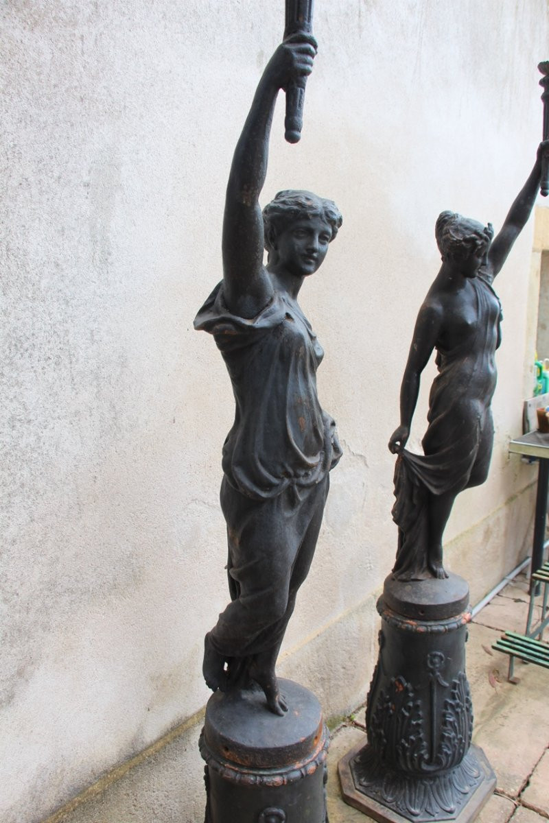 Pair Of 19th-century Cast Iron Torchères, L. Gasne Foundry In Tusey-photo-2