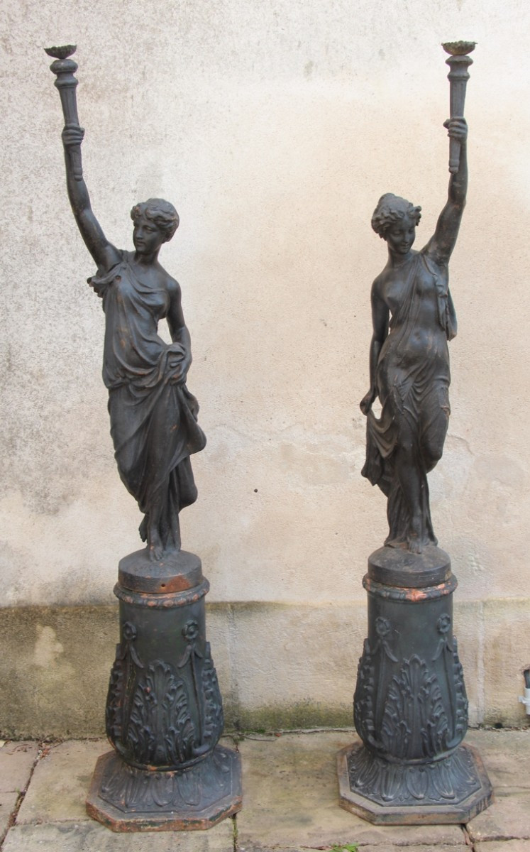 Pair Of 19th-century Cast Iron Torchères, L. Gasne Foundry In Tusey