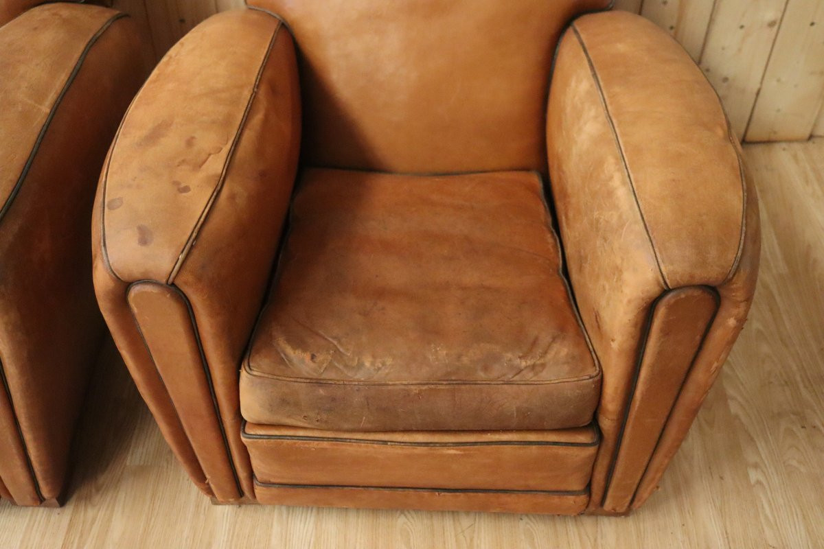 Paire de fauteuils club en cuir Art Déco 1930-photo-4