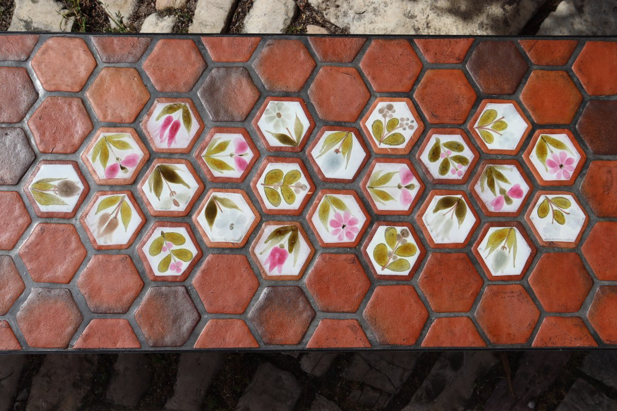 Table basse céramique par Roger Capron aux fleurs-photo-4