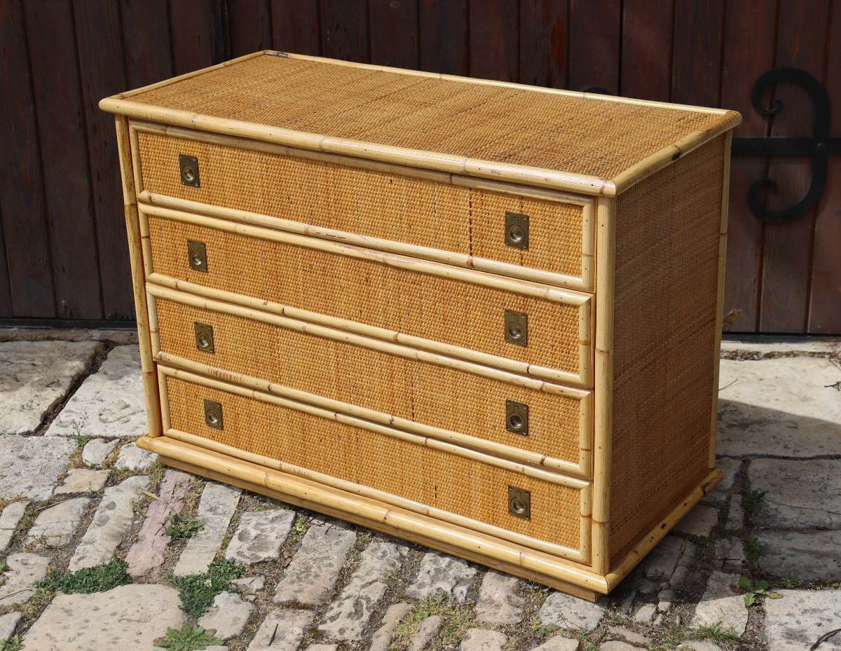 Commode rotin par Dal Vera Italie 1970