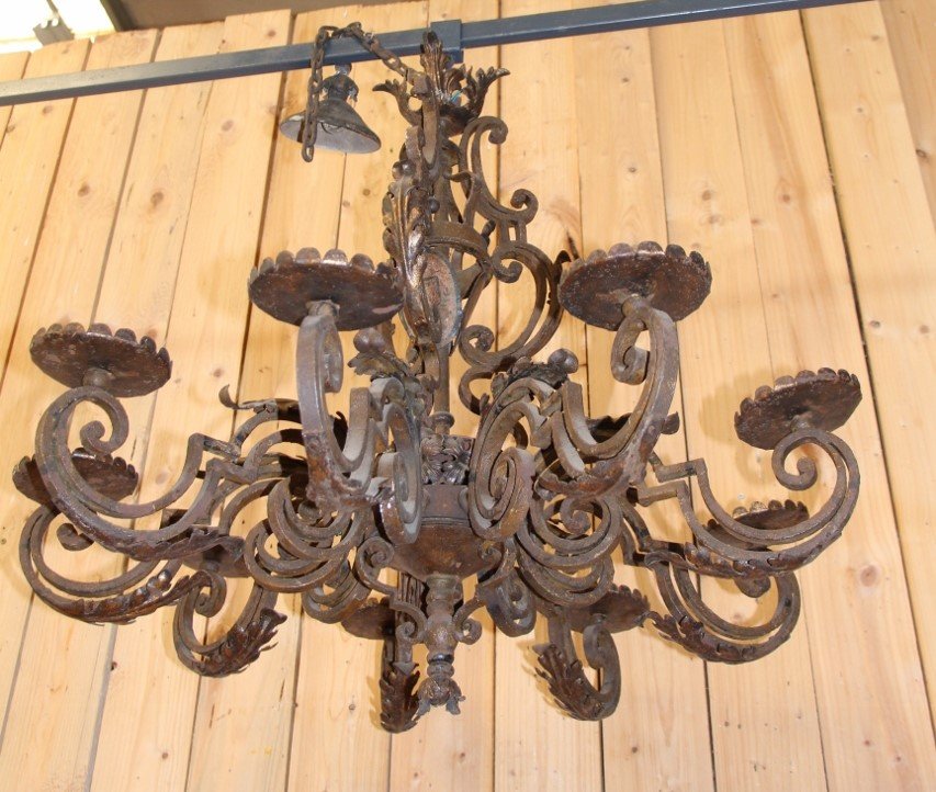 lustre en fer forgé XVIIIeme XIXeme aux armoiries-photo-3