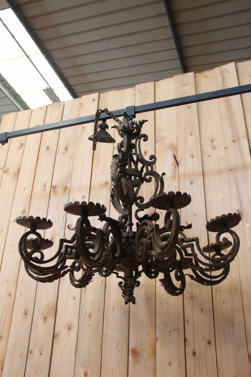 lustre en fer forgé XVIIIeme XIXeme aux armoiries-photo-4