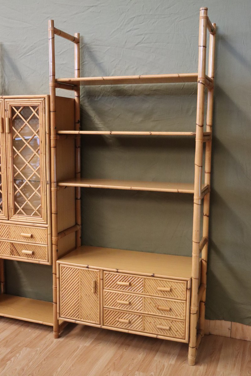 grande étagère/bibliothéque en rotin et bambou année 60's italie-photo-3