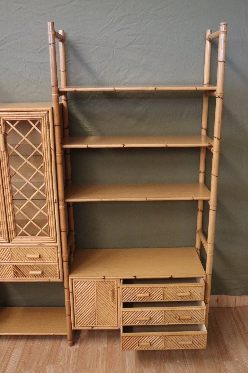 grande étagère/bibliothéque en rotin et bambou année 60's italie-photo-4